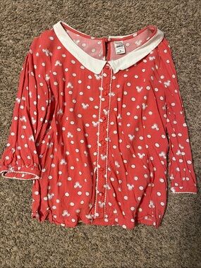Mickey Mouse Coral Polka Dot Peter Pan Collar Blouse